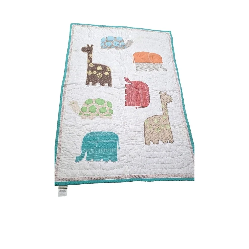 Pottery Barn Kids Animal Crib Quilt Giraffe & Elephant Appliques - 37‎ x 53